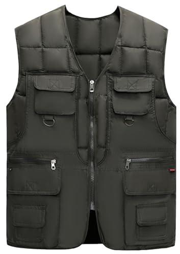 Generisch Gilet d'hiver pour homme - Léger et chaud - Sans manches - Avec de nombreuses poches - Gilet en duvet décontracté - Gilet de transition - Imperméable - Coupe-vent - Gilet d'extérieur