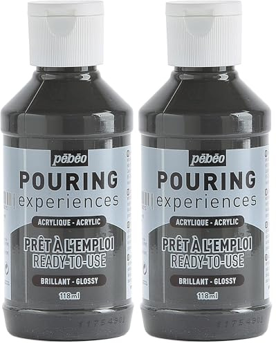 PEBEO Pouring Experiences-Ready-to-Use Premixed Acrylic Paint-Ideal for Fluid Art, Grey, 118 ml (Pack of 2)