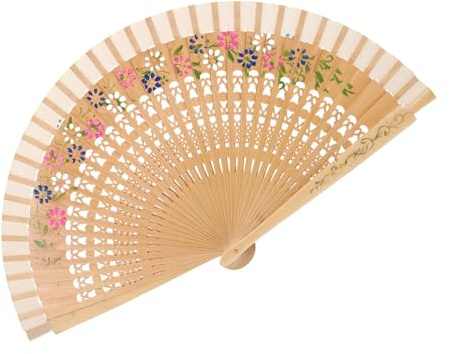 NULYLU Éventail Pliable à Main Vintage en Bois, Floral Décoratif 1 PC | Eventail Vintage, Petit Éventail à Main pour Danse, Vrai Eventail Espagnol au Style Flamenco