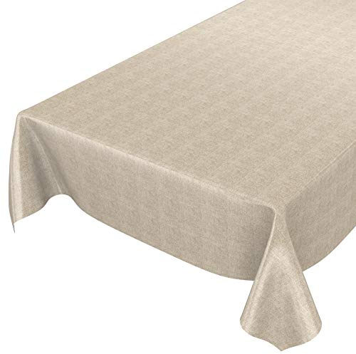 ANRO Wachstuchtischdecke Wachstuch Wachstischdecke Tischdecke Wachstuchdecke Beige Leinenoptik 200x140cm eingefasst