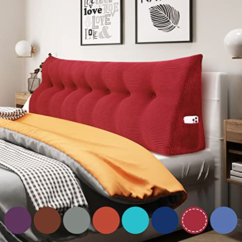 VERCART Rückenkissen Keilkissen Rückenlehne Kissen für Bett Sofa Kopfteil Gepolstert Bettkissen Wandkissen Sofakissen Groß Rueckenkissen Couchkissen Dekokissen Kordsamt Rot 200cm