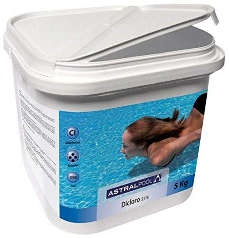 Astralpool Cloro Dicloro Shock Granulare con 55% di Cloro Utile per Piscina 5 kg - Prodotti Chimici in Granuli per Manutenzione Piscine