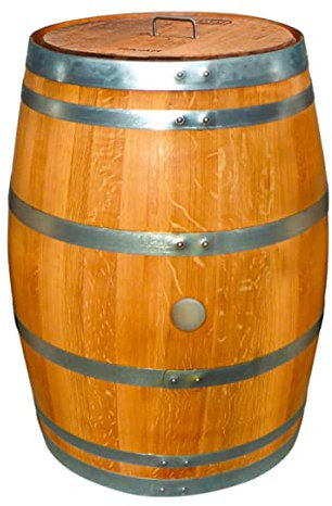 Barril de Lluvia - Madera reacondicionada 225 L Abierto - con Tratamiento de Aceite (Abierto + Tapa Metal + Grifo (Agujero alt. 40 cm))