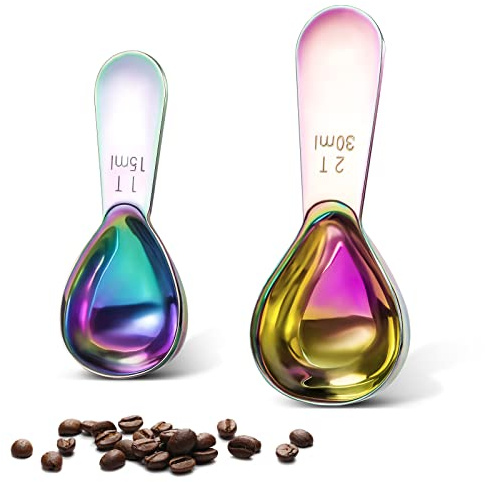 Safring Stainless steel coffee scoop 2-piece set (1 tbsp, 2 tbsp) durable Tablespoon, ergonomic measuring spoon, Suitable for small and large jars，short-handled spoon (colored)