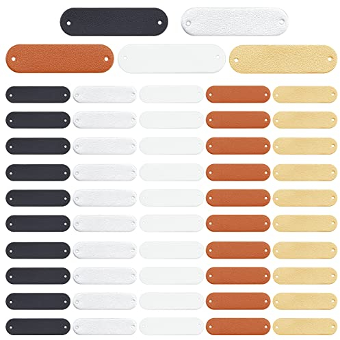 PandaHall Blanko-Leder-PU-Tags, 100 Stück 5 Farben 1.7 x 0.4 Zoll Oval Label Leder Handmade Tags Geprägte Kleidung Tags Mit Loch Für DIY Nähen Häkeln Stricken Jeans Taschen Schuhe Hut