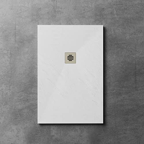 Plato de ducha Resina - Antideslizante Textura Pizarra - Blanco - Disponible en varios tamaños - Incluye válvula desagüe+inoxidable rejilla - 80x120x3cm