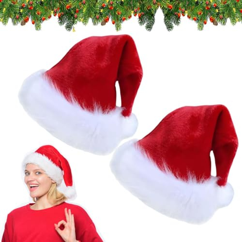 2pcs Gorro de Papá Noel,Sombrero de Santa Claus,Gorro Navideño para Adultos,Sombrero de Santa de Navidad,Gorro Papá Noel de Felpa,Gorro de Navidad,Sombrero Rojo de Santa,Gorro de Papá Noe,para Fiesta
