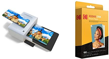 KODAK PD460 – Fotodrucker 10 x 15 cm – Bluetooth & Docking – Weiß & Schwarz & 2“x3 Premium Zink Fotopapier (100 Blatt) Kompatibel PRINTOMATIC Smile- und Step-Kameras und -Druckern