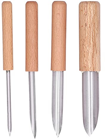 Fyearfly Halbrunde Lochschneider, 4 Stück, 4 Stück, Edelstahl, rund, rundes Loch, Töpfer-Tonschneider, Töpfer-Stanzloch-Bildhauerwerkzeug mit Holzgriff zum Schnitzen, Formen, Schneiden, Glätten