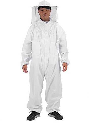 Professioneller Imkerschutz, 65% Baumwolle und 35% Polyester, Weiße Ausrüstung, Ganzkörper-Imkeranzug, Hut für die Imkerei (L)