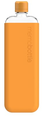 memobottle Slim Set (Mandarin) - Silicone Bottle, Sleeve and Lid | Stylish, Slim & Flat Water Bottle for Bags and Laptops | Tritan BPA Free | Modern,