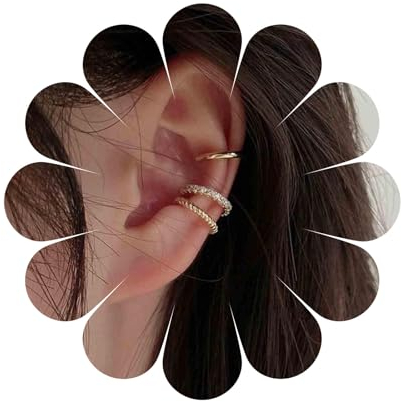Aneneiceera Boho Stapelung Kristall Ohr Manschette Ohrringe Set Kristall Doppelte Linien Ohrmanschetten Minimalistische Gefälschte Helix Gold Cz Reif Kein Ohrringe Schmuck Für Frauen Und Mädchen(Gold)
