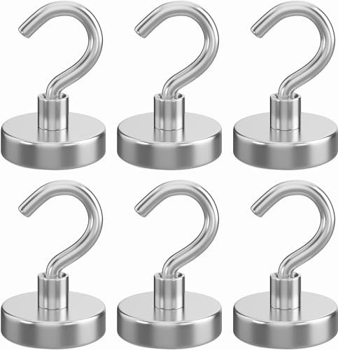 Realth 6 Pièces 25mm Crochets Magnétiques Aimants Néodyme pour Convient aux Cuisines, Entrepôts, Lieux de Travail, Garages et Bureaux (MH2506)