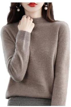 Suéteres de Cachemira para Las Mujeres, Jersey de Cachemira Suave, Cuello Redondo Jersey Caliente, Medio Cuello Alto suéteres de Manga (XL (62.5-70 KG),Camel)