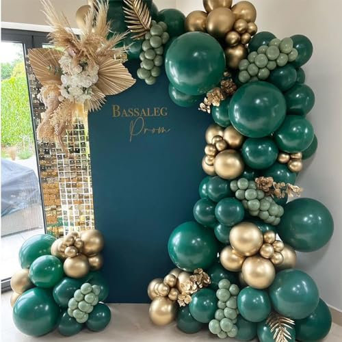 Dark Green Balloon Arch Kit,126Pcs Green Gold Balloon Arch Garland Kit with Sage Green Balloons Gold Party Balloons for Birthday Party Decoration,Baby Shower Decorations,Jungle Safari Party Decoration