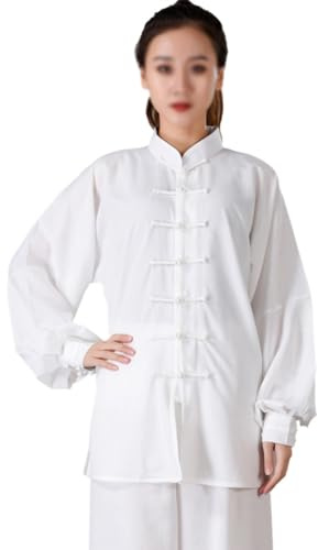 ZHOUXIAO Cotone in Lino Tai Chi Uniforme Donna Kung Fu Abbigliamento Maniche Lunghe Abiti Tradizionali Cinesi, Abito Tangam Kung Fu Vesti Abiti da Chun di Cotone Puro Abiti D White-S