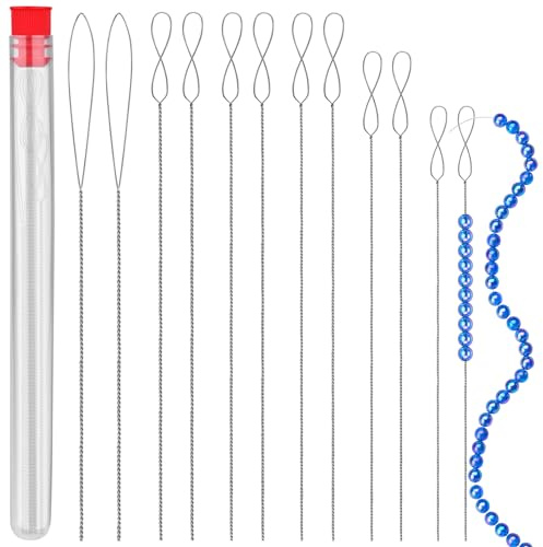 Riddur 12 aghi per perline, aghi per perline da infilare, 6 misure (0,2 mm - 0,7 mm), ago per perle con scatola portaoggetti, ago grande per la creazione di gioielli e fai da te