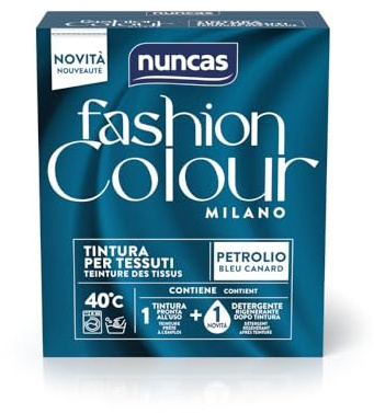 Nuncas Fashion Colour Milano - Bleu Canard - Kit de teinture textile - Prêt à l'emploi avec lessive post-traitement (180 g - 75 ml)