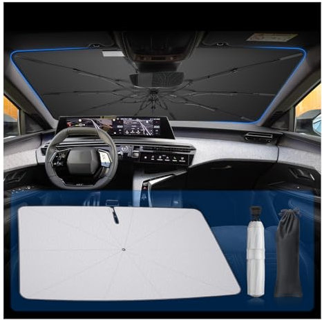 BSTW Parasol para parabrisas delantero Peugeot 3008 E-3008 2024 2025 – Sombrilla giratoria de 360 ° con protección UV y protección contra el calor | Parasol plegable Peugeot 3008 Hybrid Accesorios