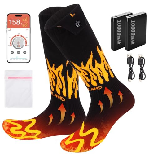 CAMULAND Heated Socks with Smart App Control & 10000mAh Battery for Men & Women, Rechargeable Electric Socks, 4-Temperature Adjustable Foot Warmers