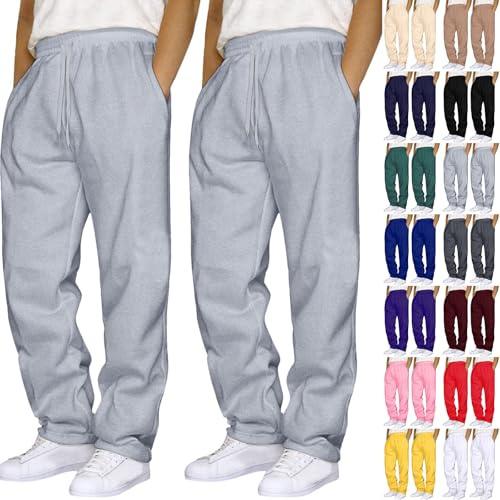 Pack de 2 pantalones de chándal holgados para hombre, de algodón ancho, cintura alta elástica + 2 bolsillos laterales, pantalones deportivos cálidos y suaves, pierna larga para deporte y uso diario, S