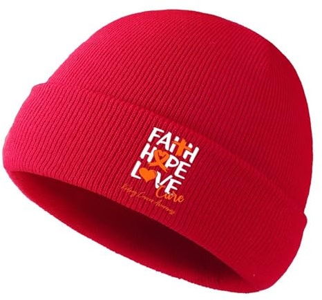 Faith Hope Love Kidney Cancer Awareness Warm Knitted Beanie Hat for Men Women, Soft Acrylic Winter Skull Cap