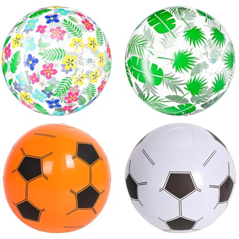 Palloni da Spiaggia Gonfiabili,4Pcs Palloni da Piscina Estivi, Design Floreale Tropicale e Calcio,Giocattoli Gonfiabili per Spiaggia,Piscina,Festa Estiva,Giochi d'Acqua all'Aperto