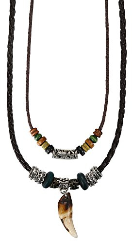 Aroncent Herren Lederkette Leder Halskette mit Legierung Anhänger Wolf Gebiss Zahn verstellbare Kette