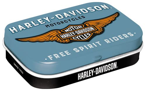 Nostalgic-Art 81380 Harley-Davidson - Logo Blue | Pillen-Dose | Bonbon-Box | Metall | gefüllt mit Pfefferminz-Dragees