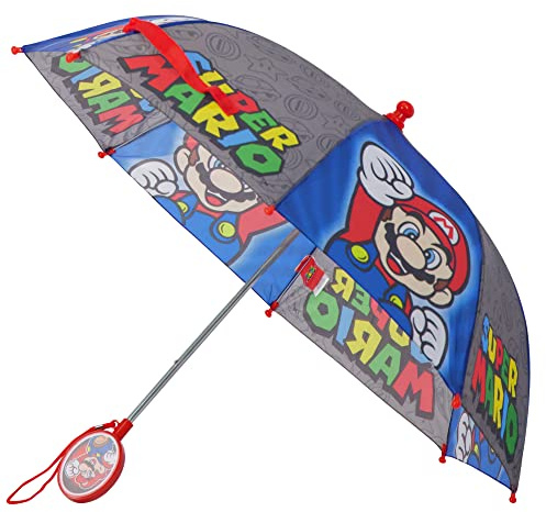 Nintendo boys Kids, Mario And Luigi Children's Rainwear, Ages 3-8 Umbrella, Grey/Blue, Age 3-6 US