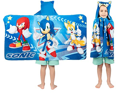 Sonic The Hedgehog, Anime, Bath/Pool/Beach Soft Cotton Terry Hooded Towel Wrap, 24 in x 50 in, By Franco Kids