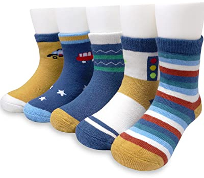 Adorel Chaussette Chaude Coton Hiver Motif Garçon Lot de 5 Rayé 24-25 (Taille Fabricant: M)