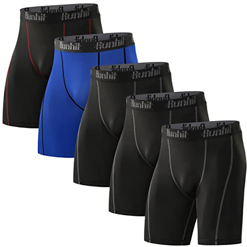 Runhit Compression Shorts Men Underwear Spandex Running Shorts Workout Athletic, 5 Pack:black Grey*3,black Red*1,blue*1, 4X-Large