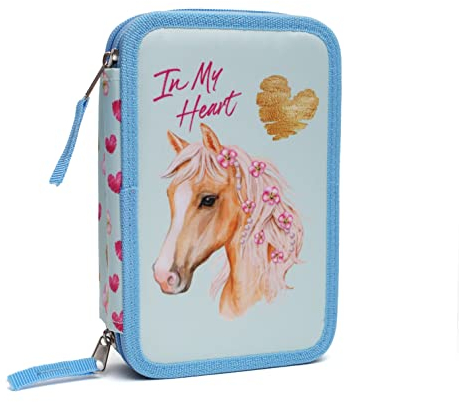 Ragusa-Trade Mädchen Kinder Pferde 2-Fach Federtasche Federmappe Schlamper 29 TLG. gefüllt (PF2HB), hellblau, 20 x 13 x 5 cm