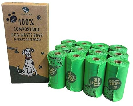 Eco Green Living Komposterbara Hundbajspåsar, Plastfria, Biologiskt Nedbrytbara Hundbajspåsar, 100% Växtbaserade, Läckagesäker & Luktbeständig Avfallshantering för Djur, 180 Påsar, Grön