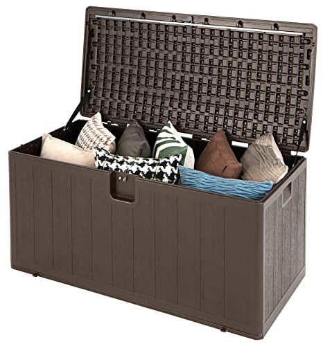 Giantex Contenitore Impermeabile XXL da 400 L, Contenitore per Cuscini da Giardino, Richiudibile, in Resina Sintetica con Coperchio, 127,5x64x64 cm, Marrone