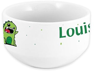 Bol enfant personnalisable – Ajoutez le prénom | Cadeau original | 720mL | Plusieurs motifs | Céramique (Dinosaure)