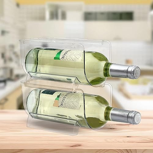 OKITCHEN Set of 2 Refrigerator Wine Rack, Cabinet Water Bottles Storage Organizer, Stackable Wine Rack for Kitchen Countertop Save Space, 1-Bottle 2 Packs