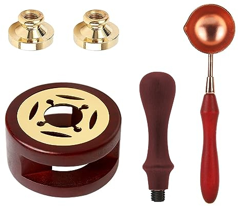 Wachssiegel Stempel, Wachssiegelwärmer, Siegelstempel, Schmelzlöffel, Siegelwachs Set, Mit 2 Wachssiegelköpfen, Versiegeln von Umschlägen, Hochzeitseinladungen, Geschenkverpackungen, Weinverpackungen