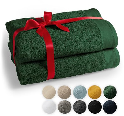 Blumtal Premium 2-TLG. Saunatuch Set 80x200cm - Saunahandtuch Oeko-TEX Zertifiziert, 100% Baumwolle, Frottier XXL- Saunatücher, Extra Weich und Saugstark, Dunkelgrün