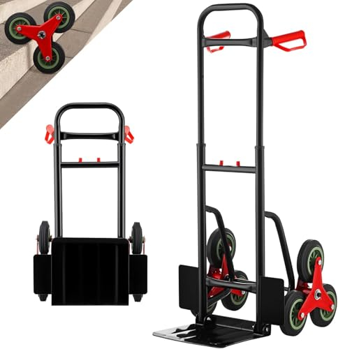 TEENO Carro De Subir Escaleras Carga, Carretilla Plegable, Robusta Estructura Metálica, Ruedas De Marcha Suave con Tacos Blandos, Altura Regulable 80-112cm, 150kg De Capacidad De Carga