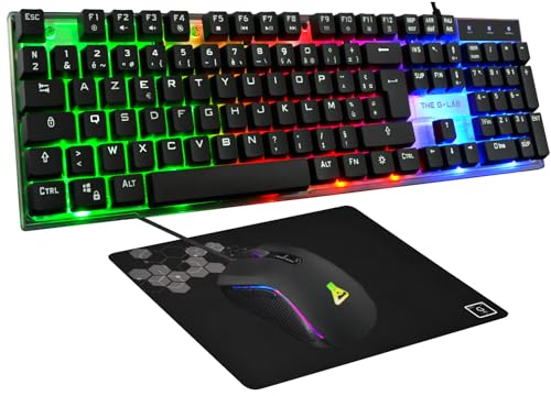 The G-LAB - Combo Yttrium – Gaming-Pack Azerty RGB, Gaming-Tastatur mit 105 Tasten und 19 Tasten Anti-Ghosting – Gaming-Maus 2400 DPI – Gaming-Mauspad – PC PS4 PS5 – Neu