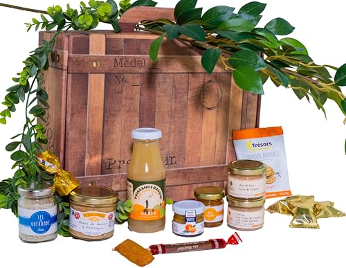 COLIS GOURMANDS – Cesta recortada – Estuche gourmand para regalar, ideal para regalo del día de la madre, día del padre, cumpleaños, Navidad, retiro, sin cerdo y sin alcohol