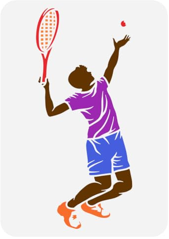 FINGERINSPIRE Plantilla de pintura de jugador de tenis, 21 x 29,7 cm, reutilizable, plantilla de dibujo de atleta de tenis, plantilla de raqueta de tenis, plantilla de desoración temática deportiva