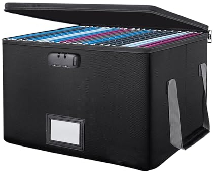 Feuerfest Dokumententasche Organizer Box mit Zahlenschloss, Feuerfeste Geldtasche Dokumentenbox für A4 Dokumente, Aufbewahrungstasche mit Reißverschluss, Aktenschrank-Organize, wasserdichte (Schwarz)