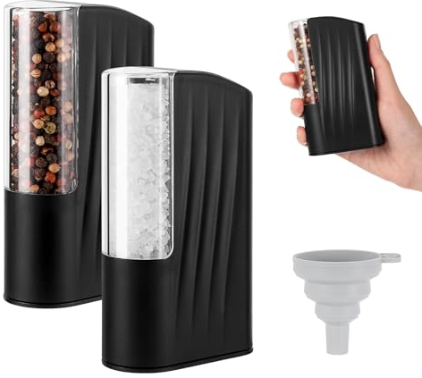 VEVOK CHEF Elektrisches Salz- und Pfeffermühlen-Set, Mini-Pfeffer-Salzmühle, Typ-C, wiederaufladbar, kleine Pfeffermühle, Handbedienung, verstellbare Grobheit, Schwarz, VKEU-egmini-b2