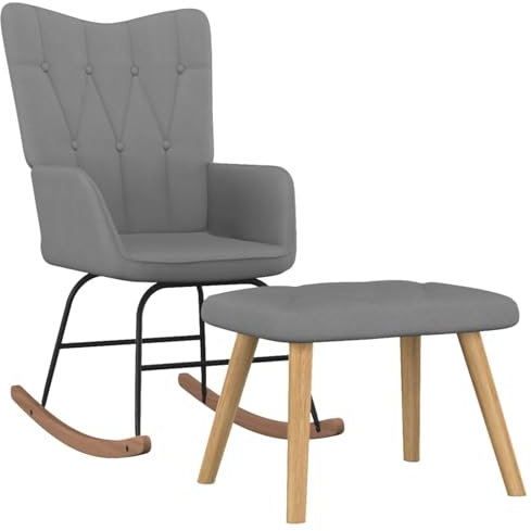 LAPOOH Gungstol med pall, fåtölj, vardagsrum, gungfåtölj, stillasittande fåtölj, gungstol, TV-fåtölj, öronfåtölj, relaxfåtölj, kjolstol, tyg mörkgrå