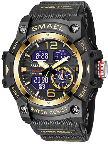 Stora utomhussportklockor för män, militär S-Shock Watch vattentät, bakgrundsbelysning, larm, stoppurfunktioner - robust armbandsur för träning, vandring och äventyr