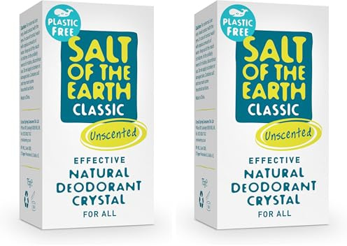 Salt of the Earth - Natural Crystal Deodorant- Plastic Free, Fragrance Free, Vegan, Leaping Bunny Approved - 100% Natural Origin Ingredients - Suitable for Women, Men, and Kids - Unscented - 75g