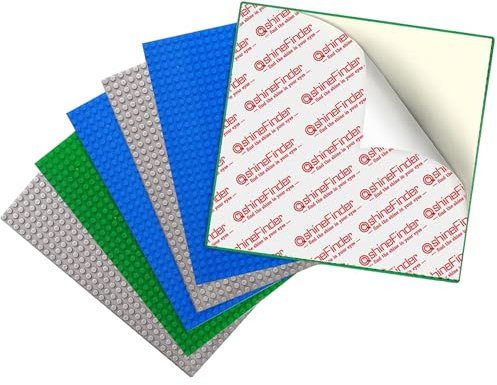 shineFinder 6 Plate Set Building Plate Compatible with Lego Building Blocks, 25.5 x 25.5 cm, Peel and Stick Base Plate for Table Top, Wall, Storage Box ((2 Green 2 Blue + 2 Grey), 6PCS